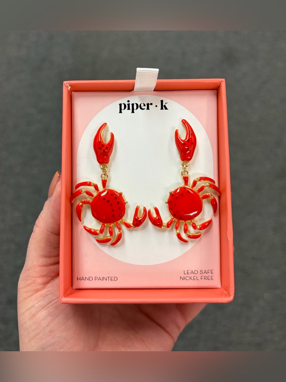 Piper Red Crab Drop Earrings with Gold Accents